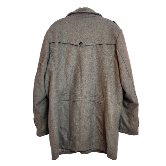 Amazon Wool Blend Detachable Scarf Mens Collar Trench Pea Coat Grey 2X-Large - Picture 2 of 7